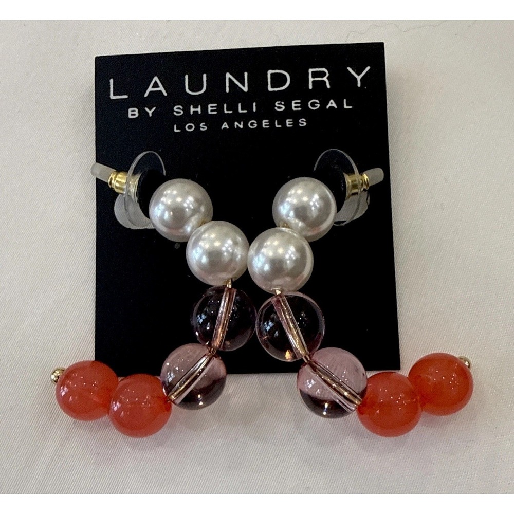 NWT LAUNDY Shelli Segal Bubble‎ Ball Beaded Hoop Earrings Coral Nickle Free
